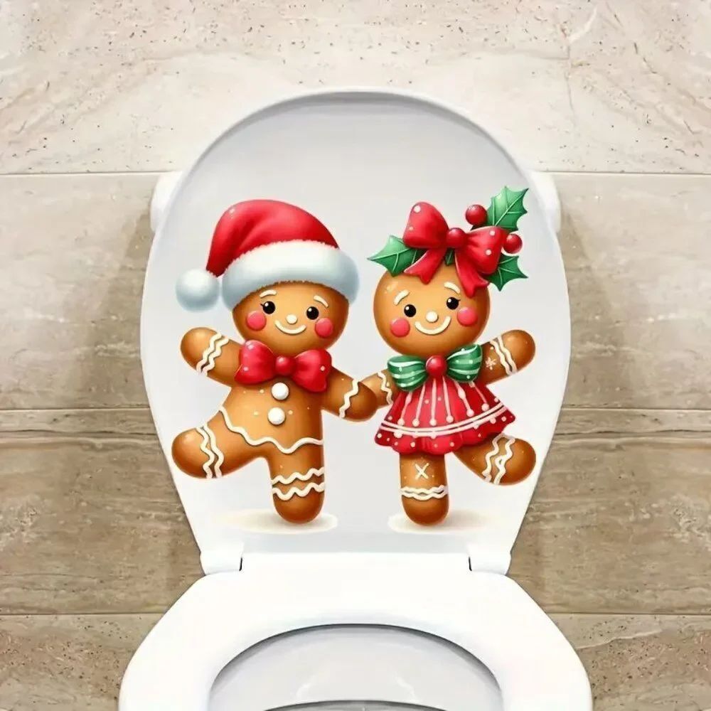 Gingerbread Man and Woman Bathroom Sticker for Festive Christmas Atmosphere